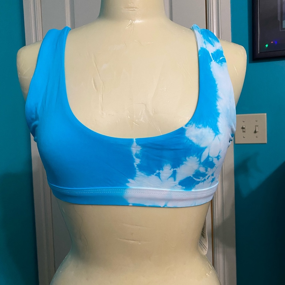Blue and white tie dye bikini top NWT